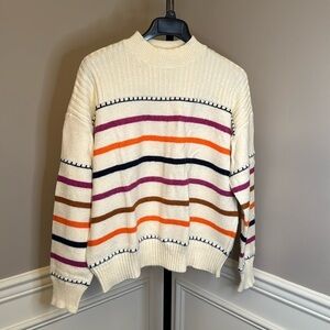 St. John's Bay mock neck cream striped sweater size extra large